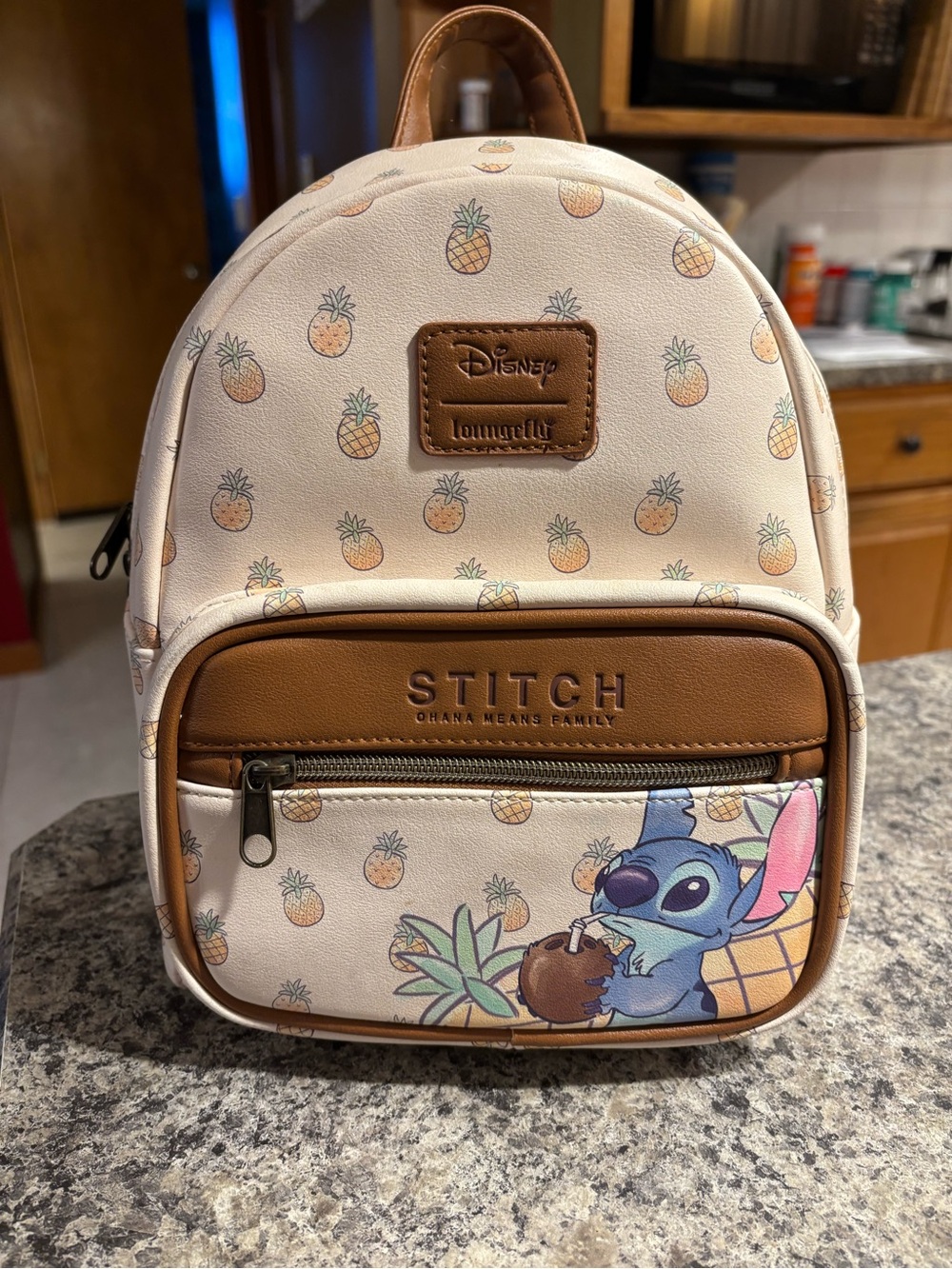 Loungefly Cream and Tan Stitch Pineapple Kids Mini Backpack